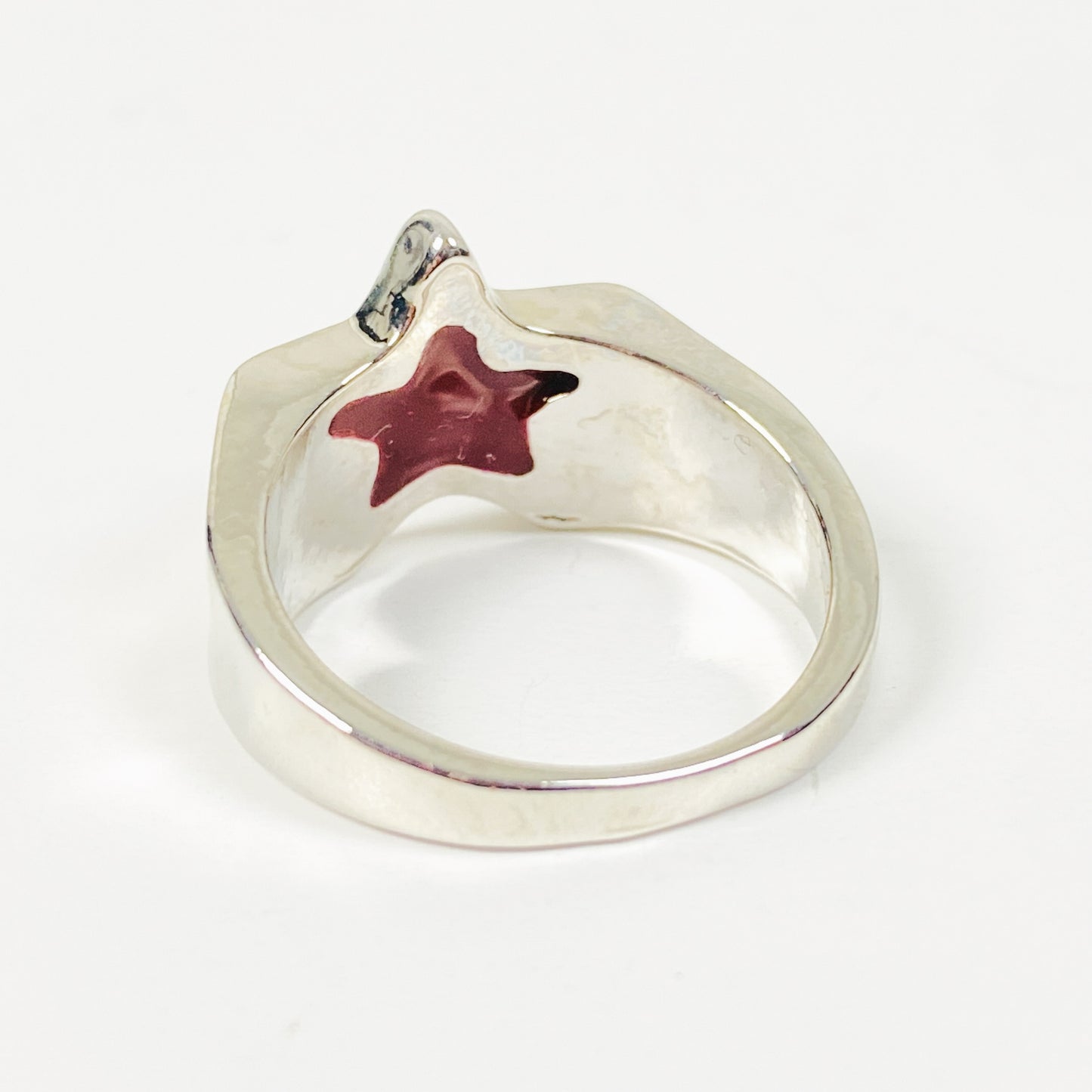 Vintage Star Band Ring Silver Red