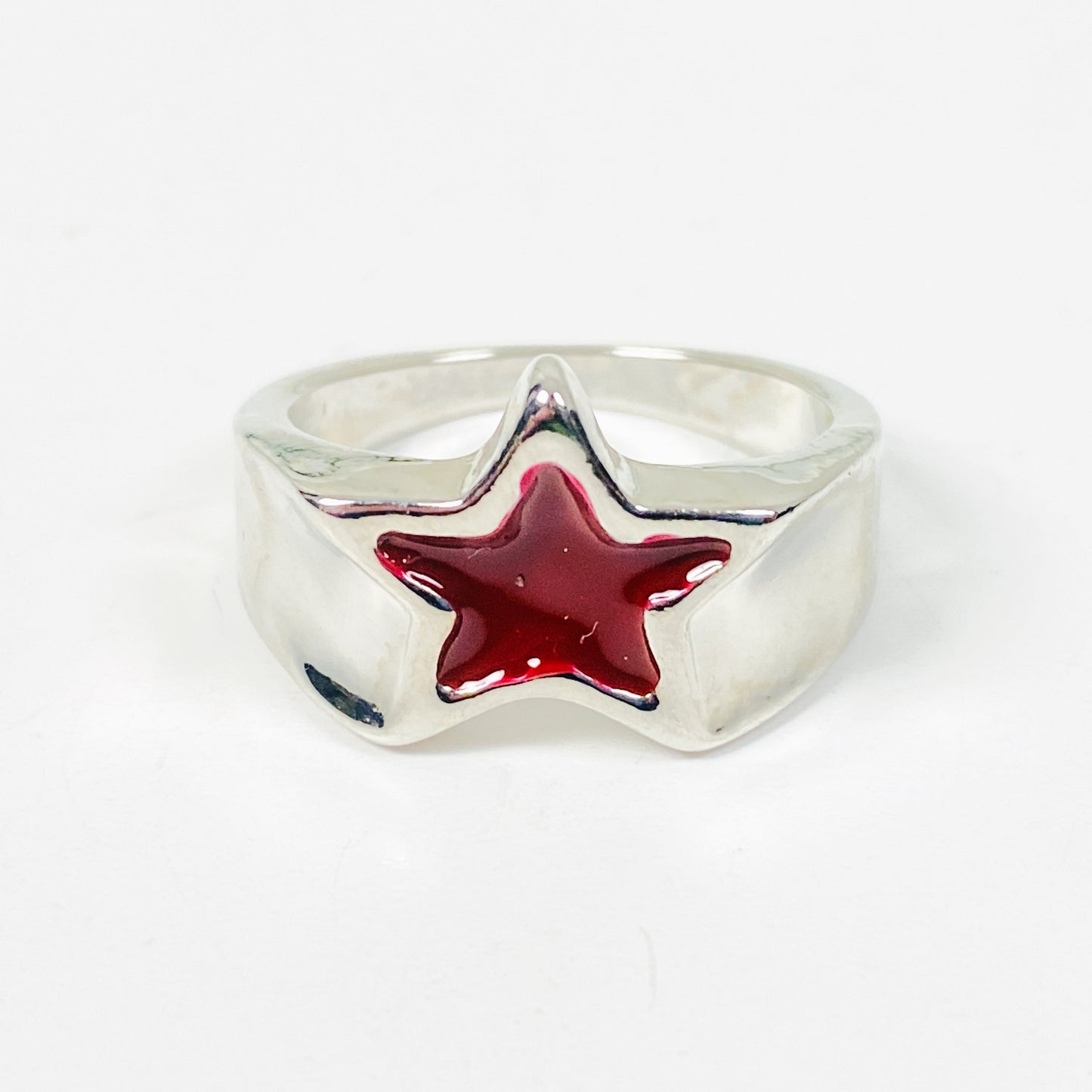 Vintage Star Band Ring Silver Red