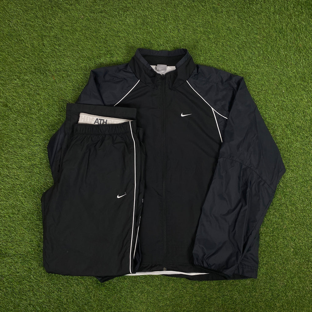 00s Nike Piping Tracksuit Set Jacket + Joggers Black XL