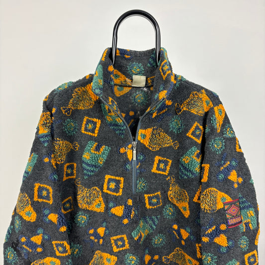 90s Yamaha Fish Fleece 1/4 Zip Sweatshirt Blue Large