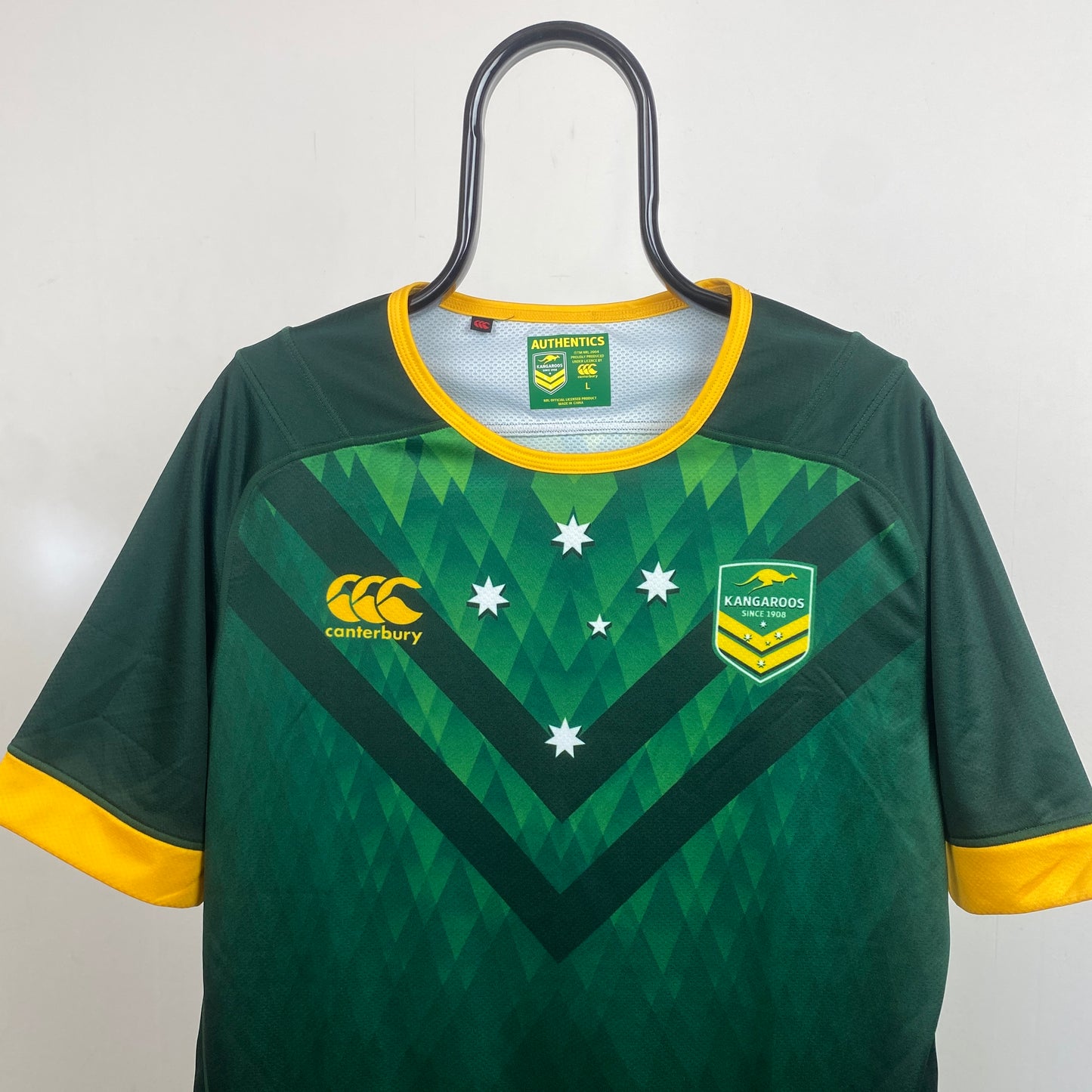 Retro Canterbury Australia Rugby Shirt T-Shirt Yellow Large