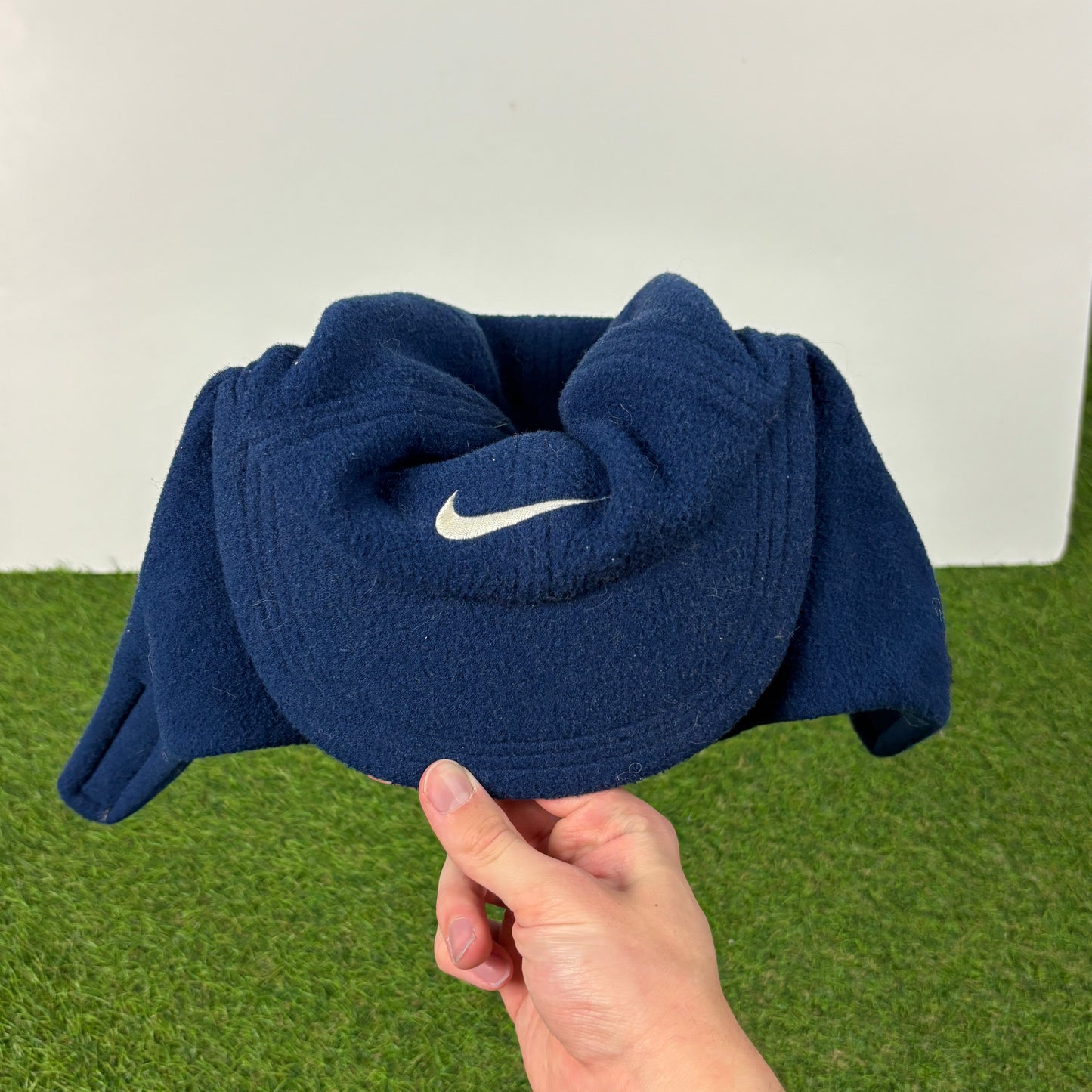 90s Nike Fleece Ear Flap Beanie Hat Blue