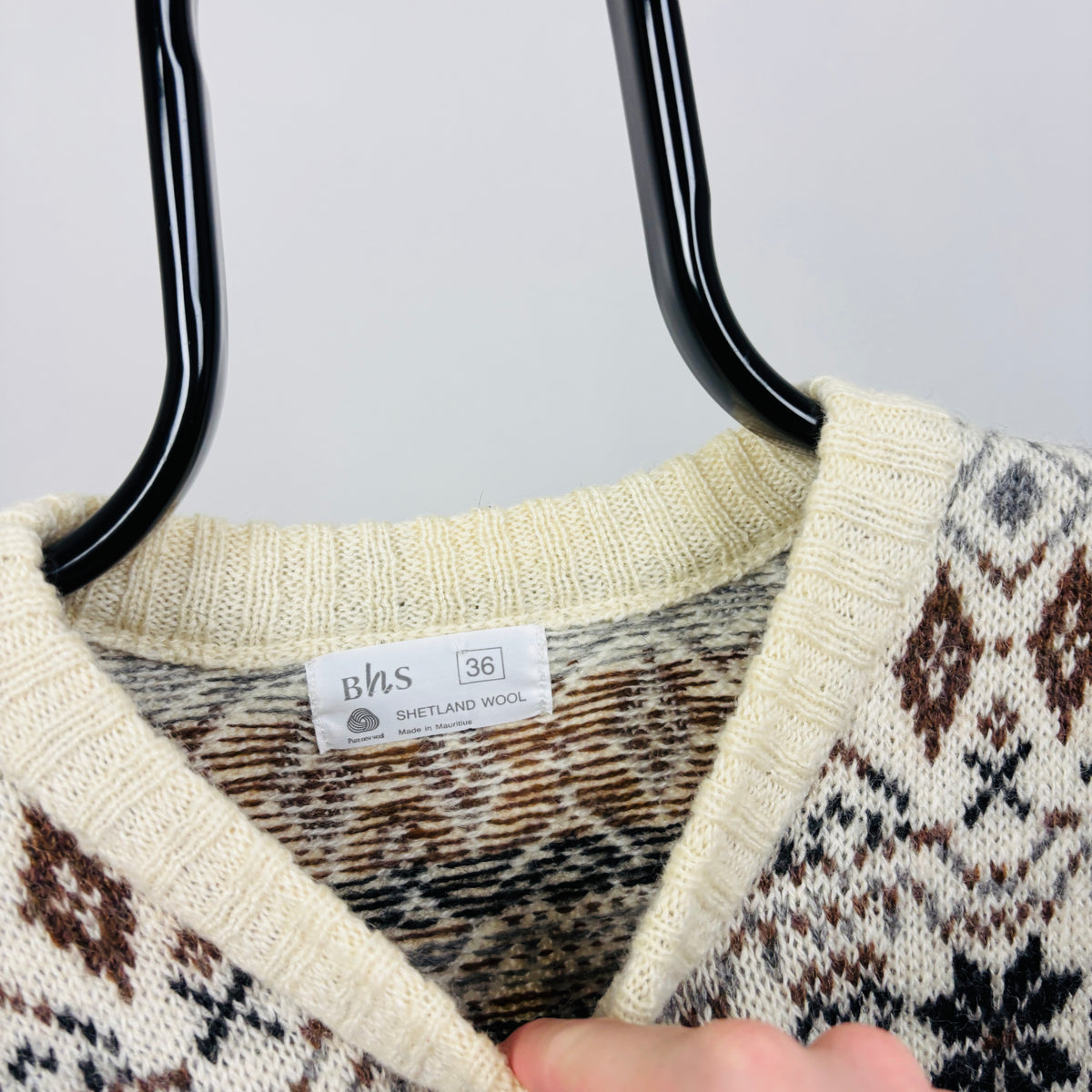 90s BHS Wool Knit Sweatshirt Brown Large