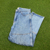 Retro Double Knee Jeans Trousers Joggers Blue Small
