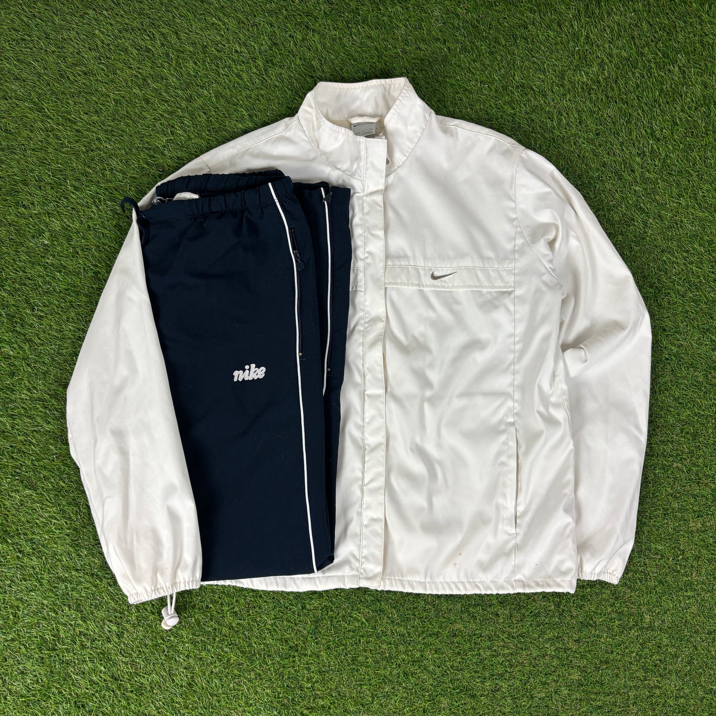00s Nike Piping Windbreaker Jacket + Joggers Set White Medium