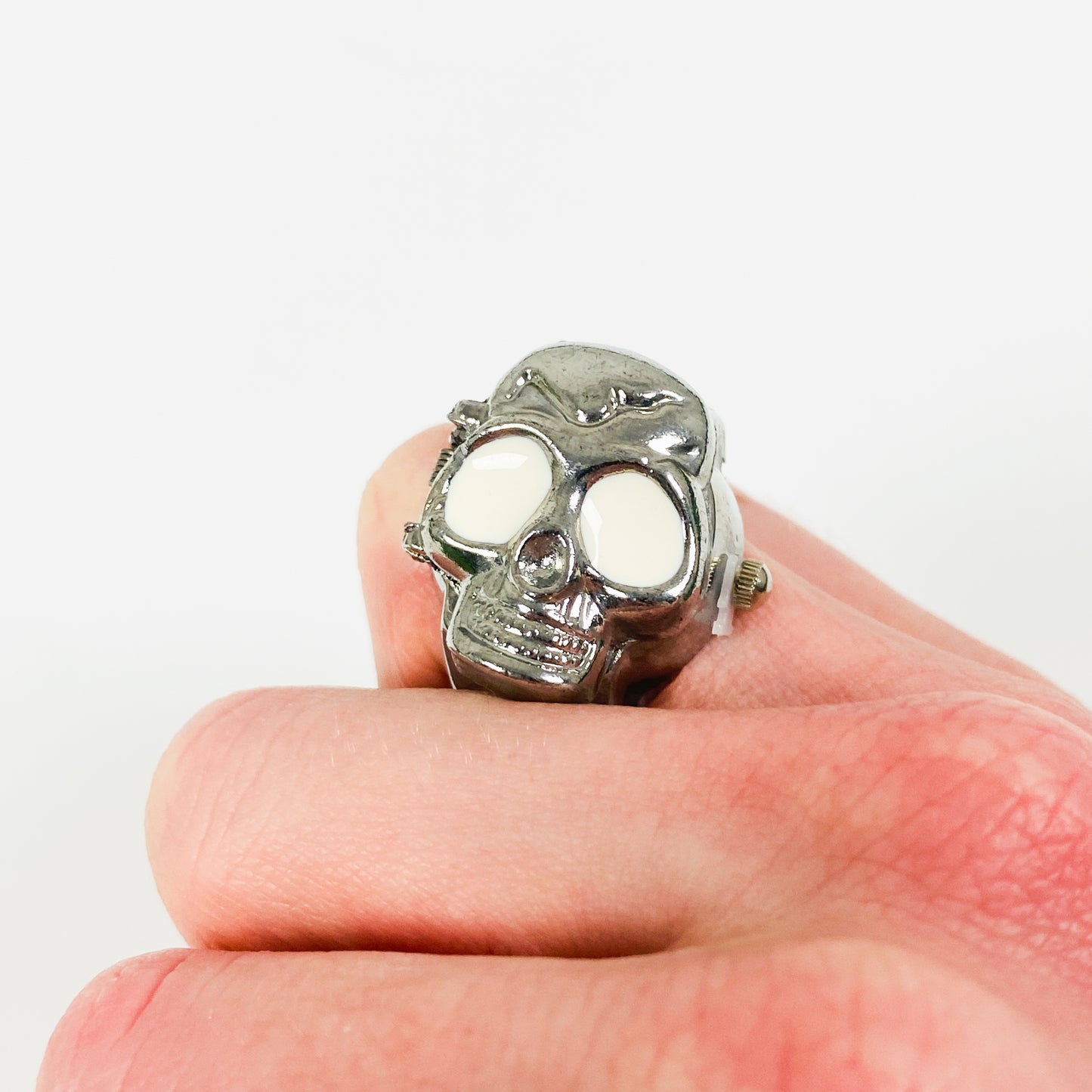 Skull Cap Adjustable Watch Ring Silver