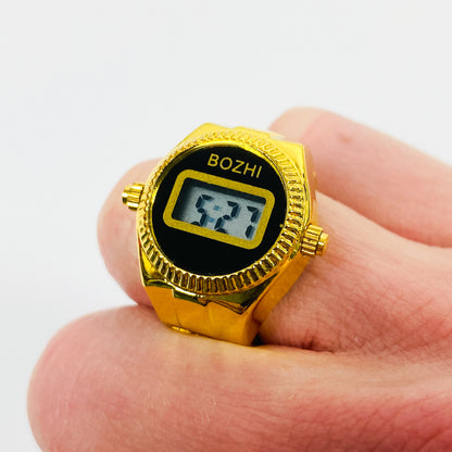 Retro Adjustable Digital Watch Ring Gold