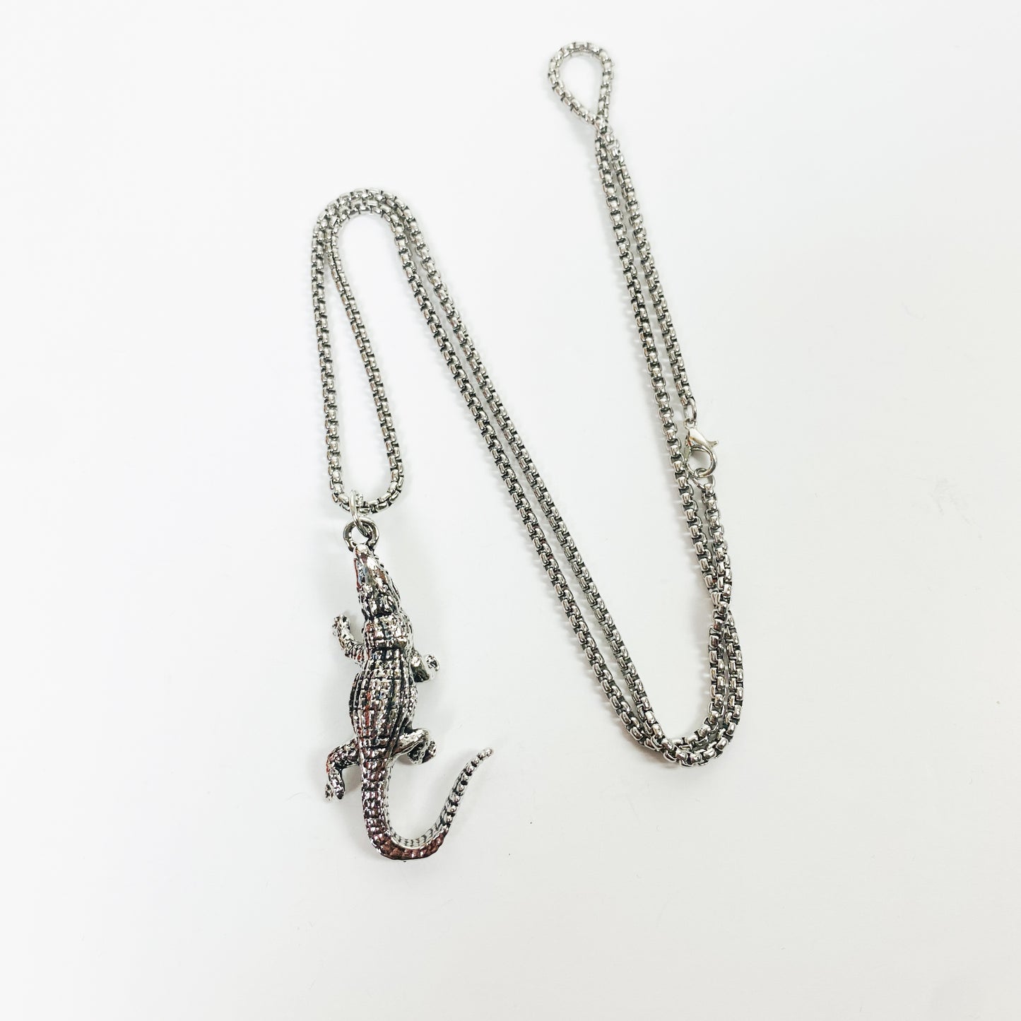 Retro Crocodile Chain Link Necklace Chain Silver