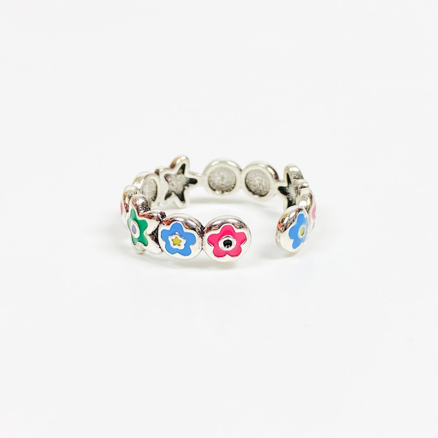 Retro Adjustable Flower Ring Silver