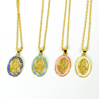 Jesus Gemstone Necklace Gold Blue