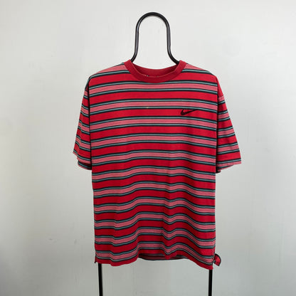 90s Nike Striped T-Shirt Red Medium