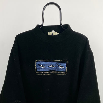 Retro 90s Vancouver Whale Fleece Sweatshirt Black Large