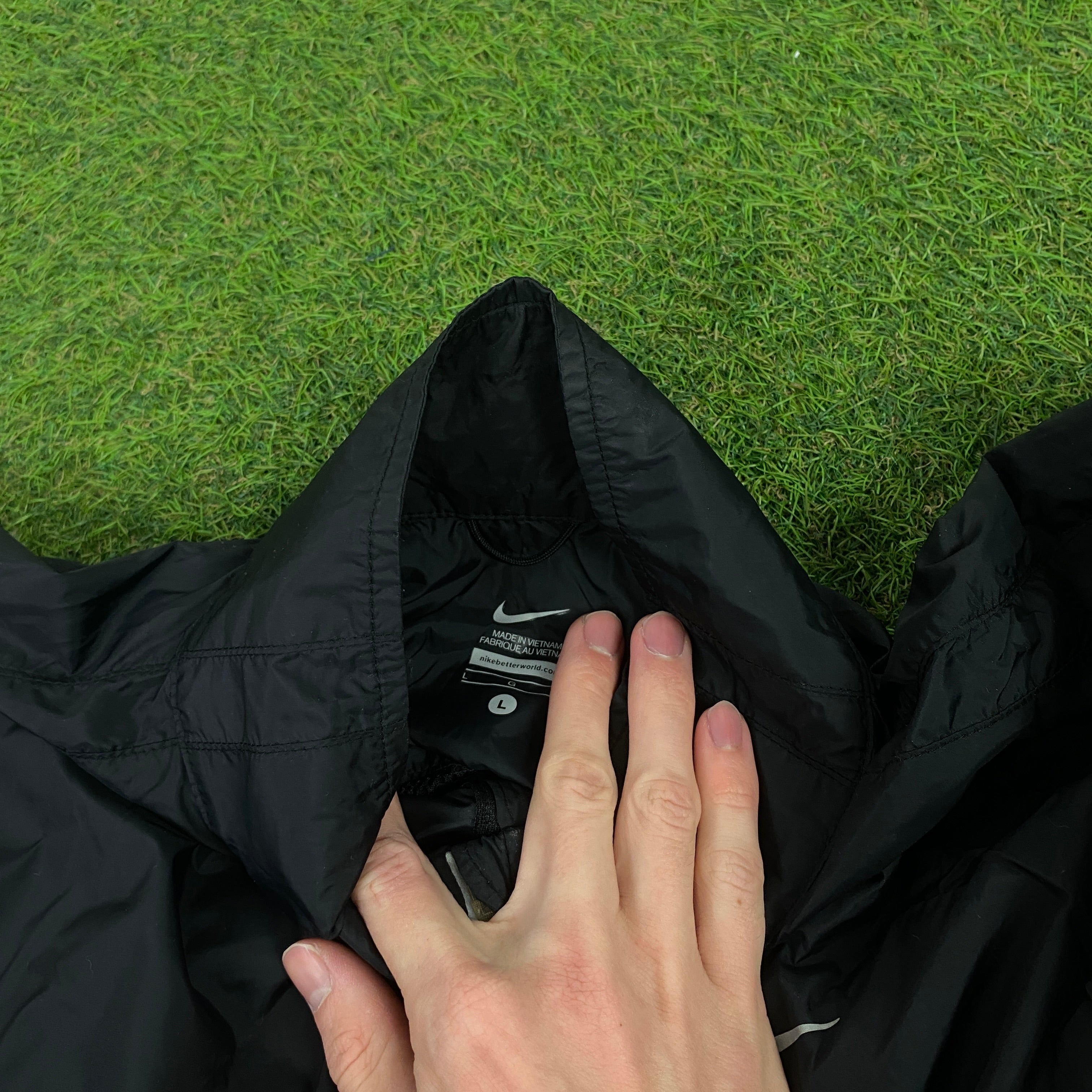 00s Nike Piping Windbreaker Jacket + Joggers Set Black Large