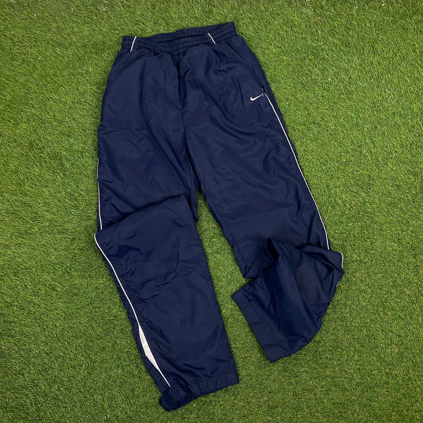 00s Nike Piping Windbreaker Jacket + Joggers Set Blue Small