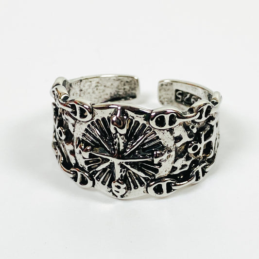 Retro Adjustable Antique Compass Ring Silver