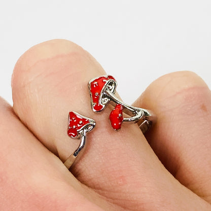 Retro Adjustable Mushroom Ring Silver