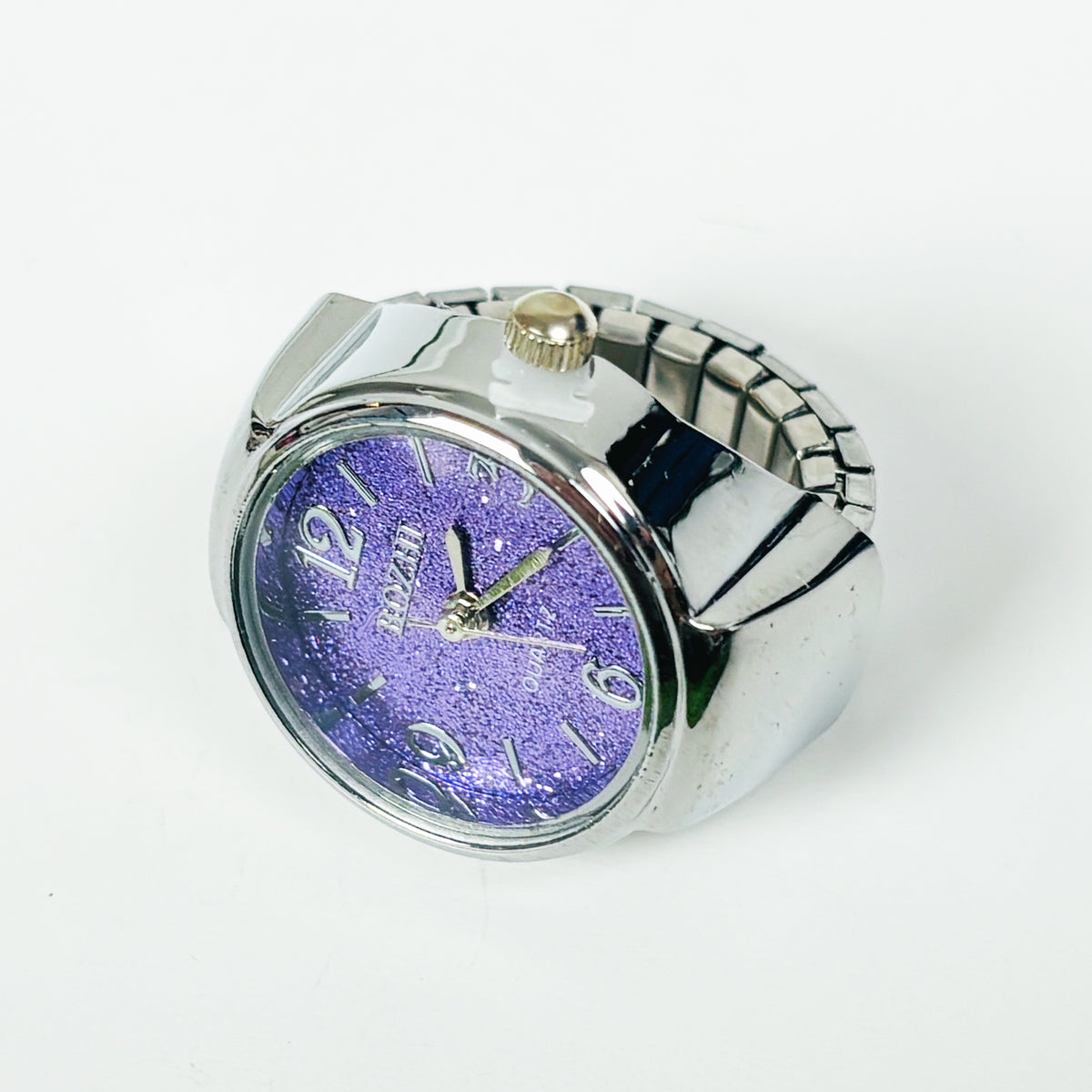 Adjustable Watch Ring Purple Sparkle