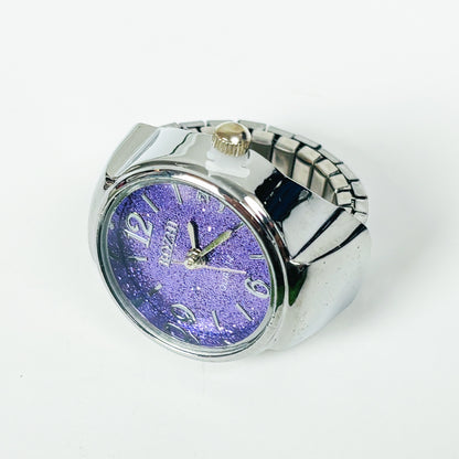 Adjustable Watch Ring Purple Sparkle