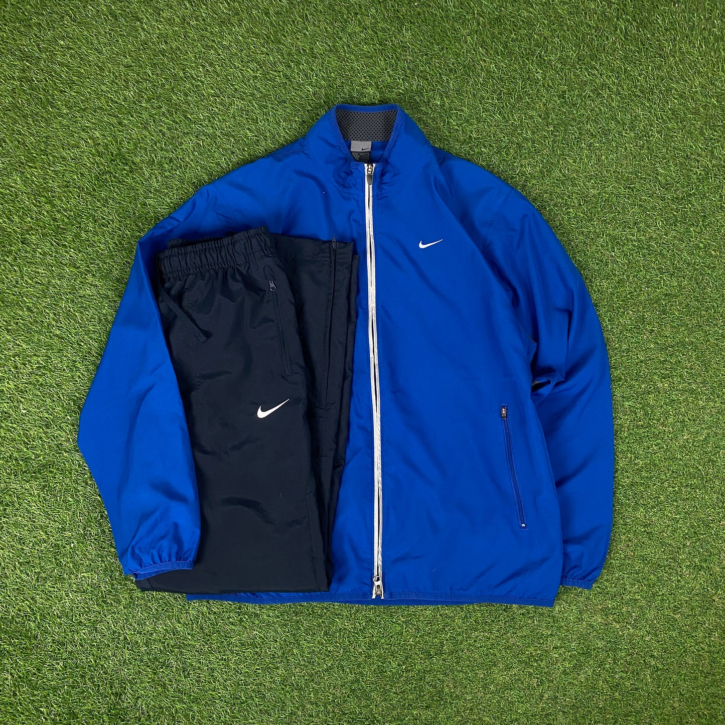00s Nike Windbreaker Jacket + Joggers Set Blue Medium