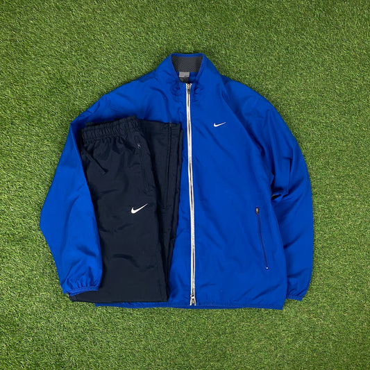 00s Nike Windbreaker Jacket + Joggers Set Blue Medium