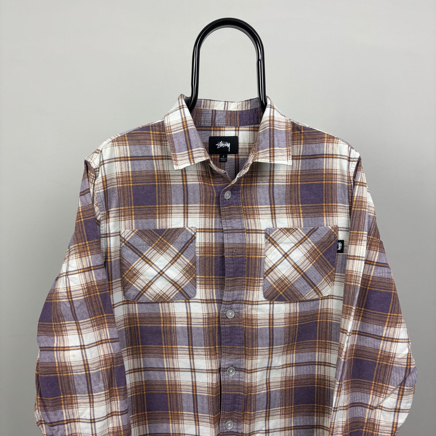 00s Stussy Plaid Shirt T-Shirt Purple Small