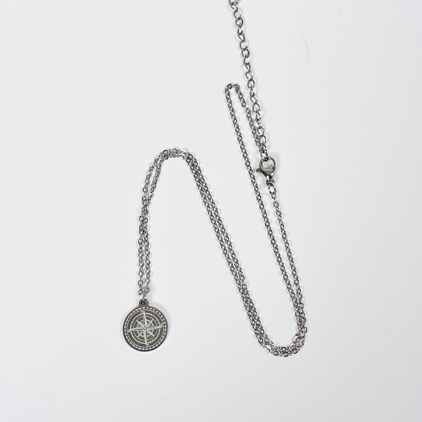 Mini Compass Necklace Chain Silver