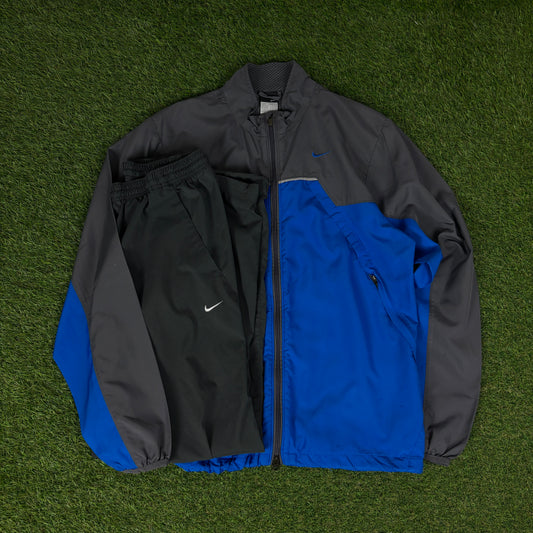 00s Nike Windbreaker Jacket + Joggers Set Grey Small