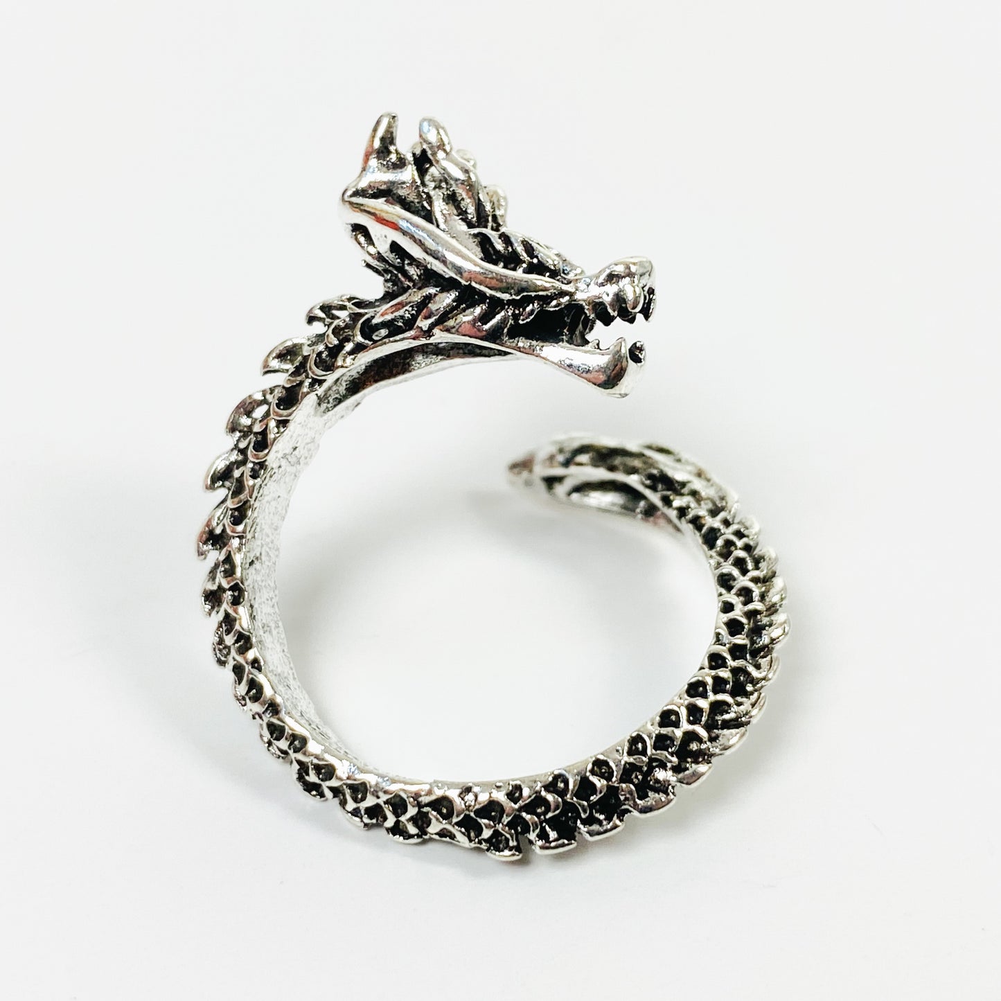 Retro Adjustable Dragon Ring Silver