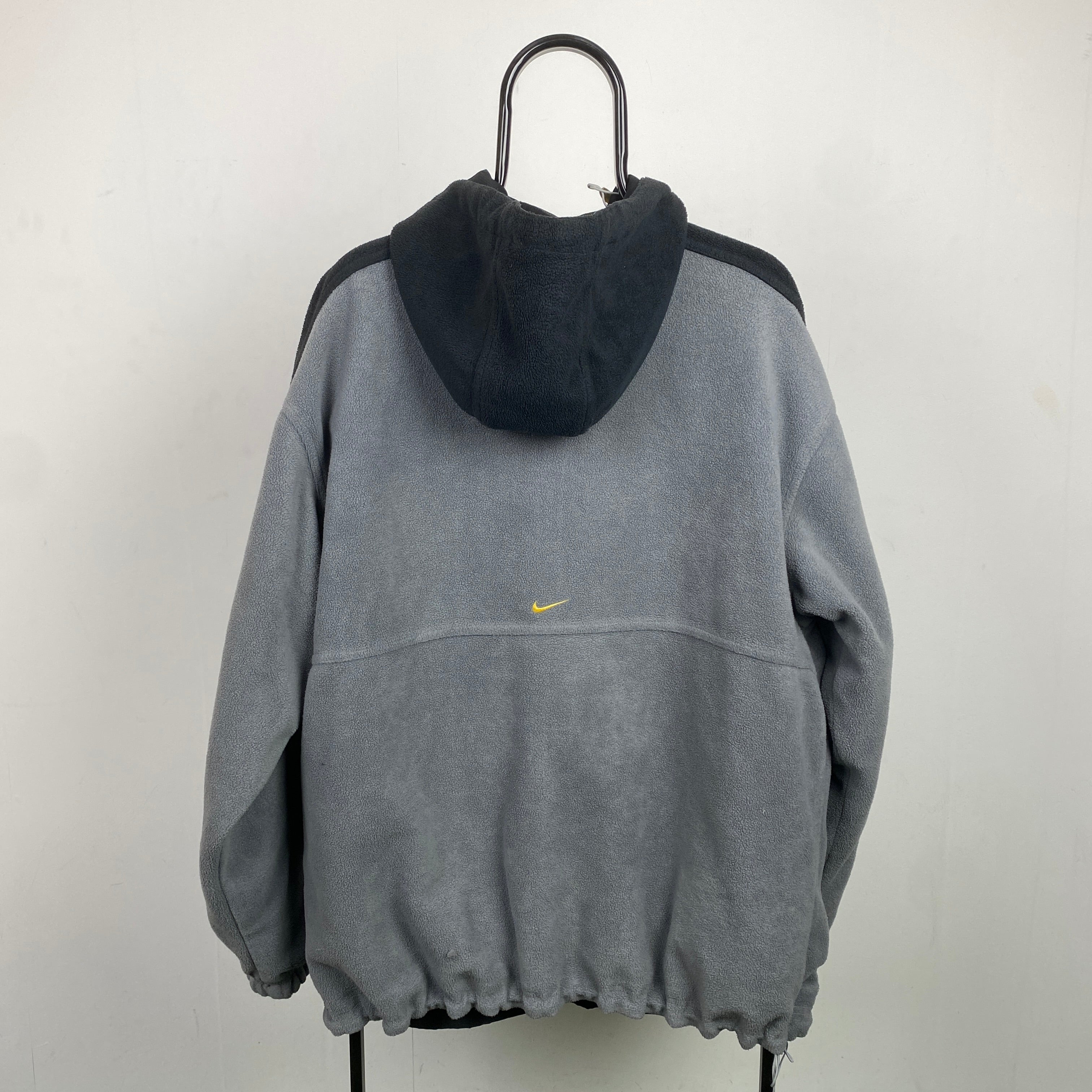 90s Nike Hex Reversible Fleece Coat Jacket Black Grey XL