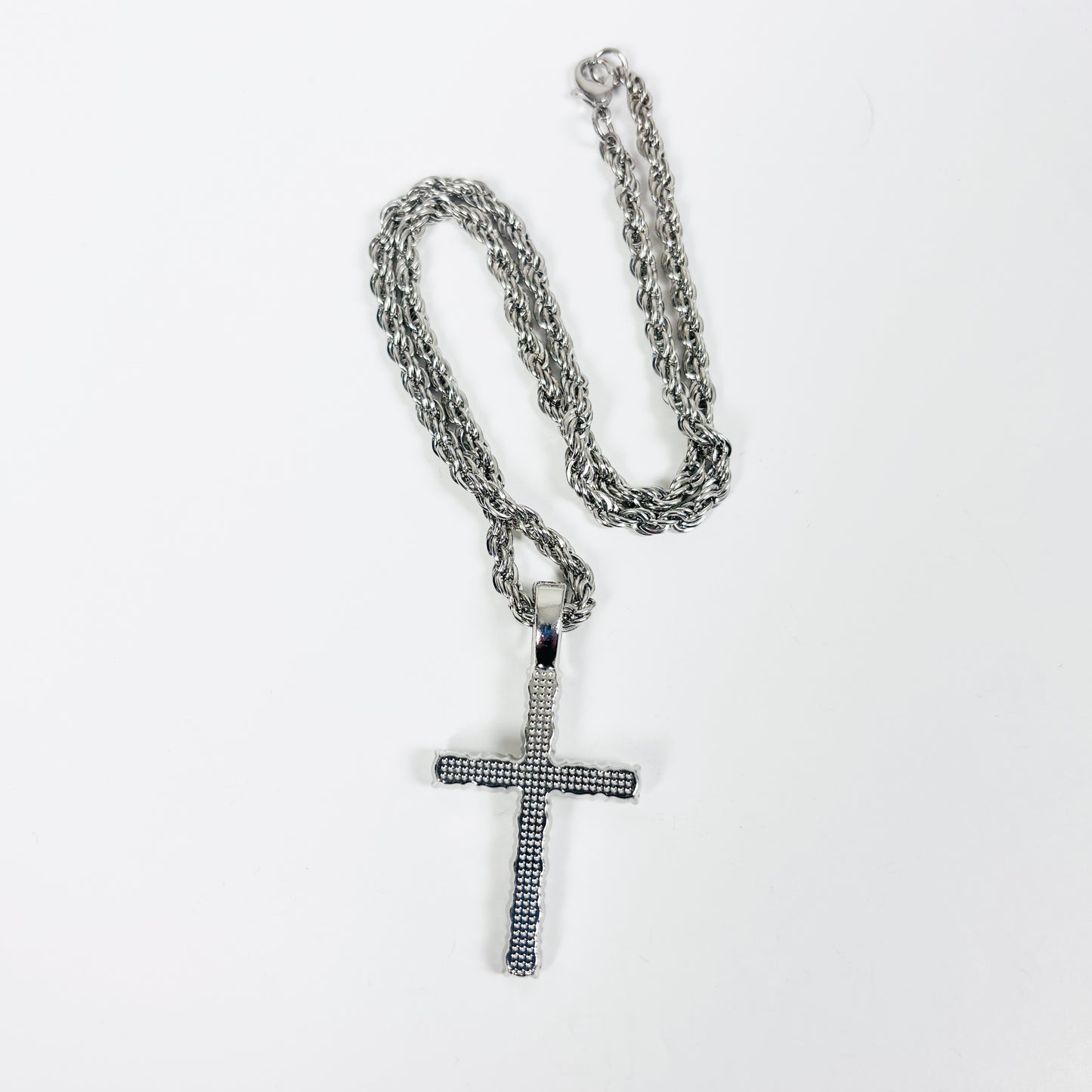 Bezelled Jesus Cross Necklace Silver