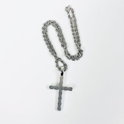 Bezelled Jesus Cross Necklace Silver