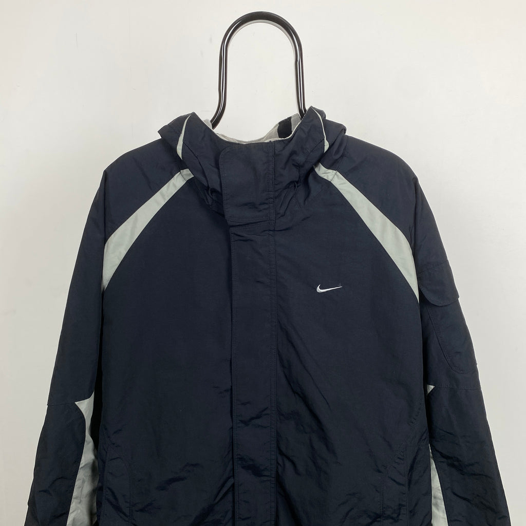 00s Nike Reversible Fleece Coat Jacket Black Brown Large