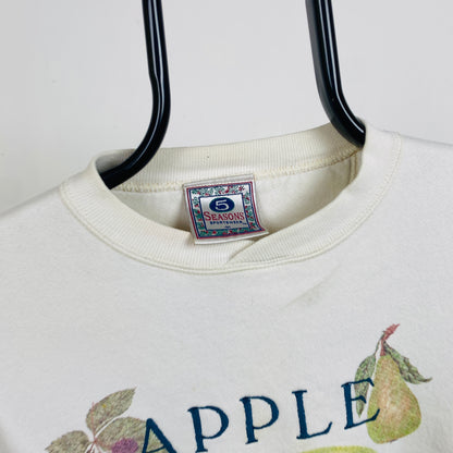 Retro 90s Apple Sweatshirt Cream White Medium