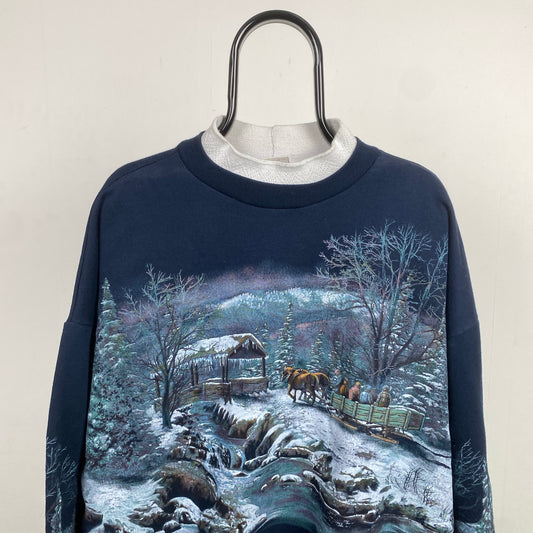 Retro Art Unlimited Snow All Over Print Sweatshirt Blue XXL