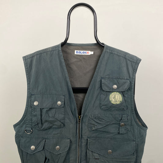 90s Vintage Fishing Vest Jacket Grey Large