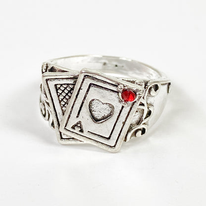 Retro Vintage Playing Card Ring Silver