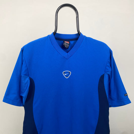 00s Nike Football Shirt T-Shirt Blue Small