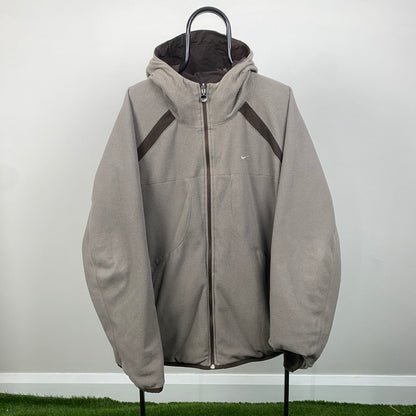 90s Nike Reversible Fleece Coat Jacket Brown XL