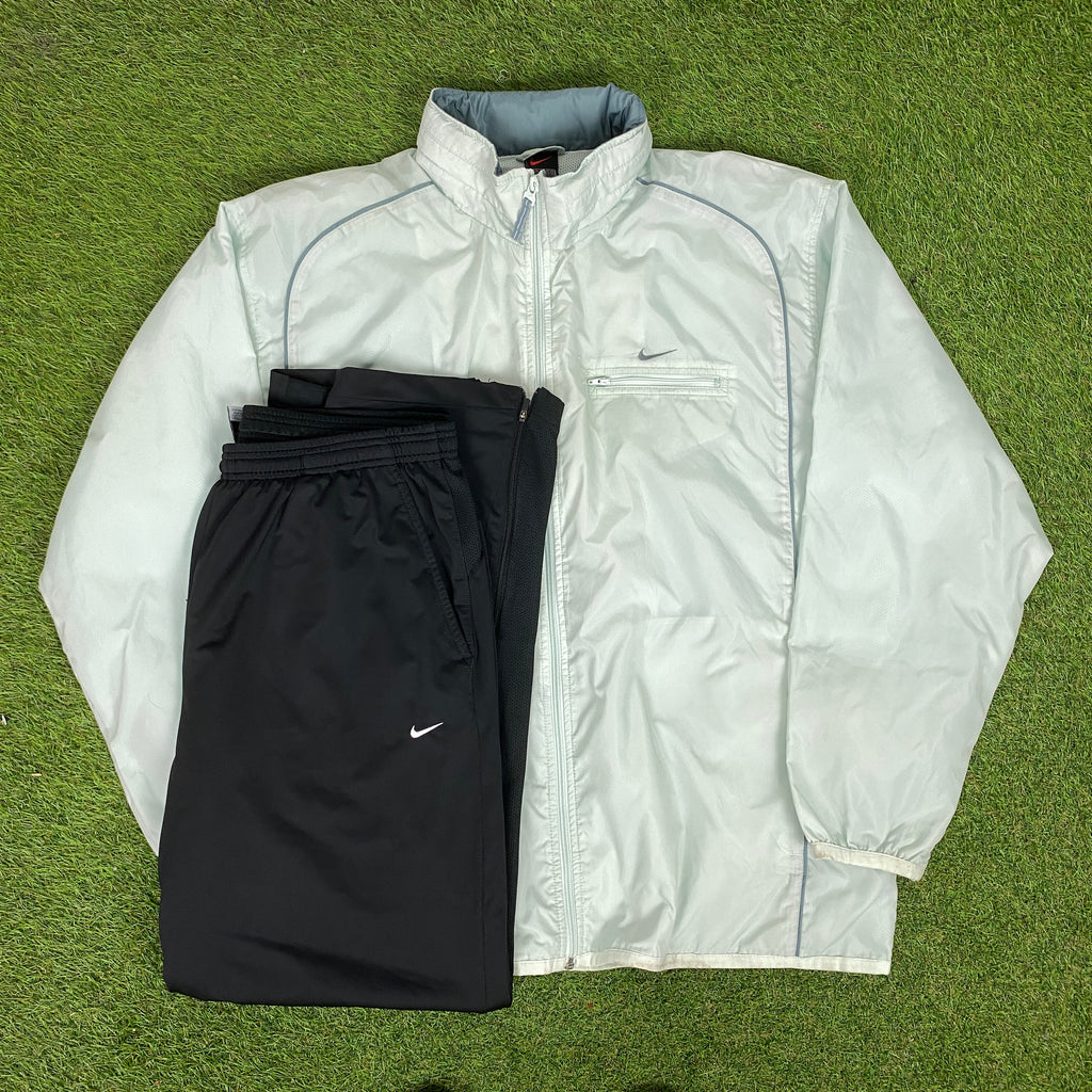 90s Nike Piping Tracksuit Set Jacket + Joggers Green XL