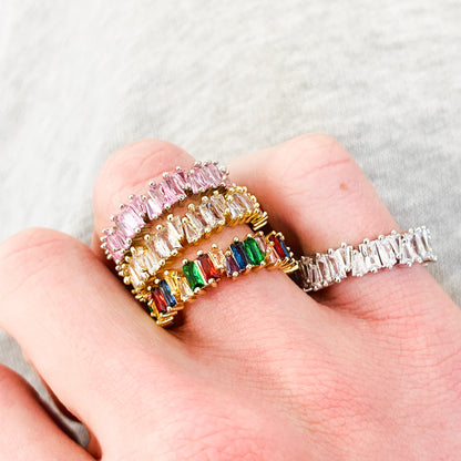 Retro Prism Gemstone Band Ring Gold