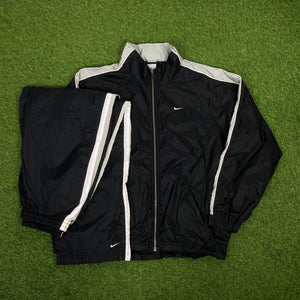 90s Nike Piping Windbreaker Jacket + Joggers Set Black Medium