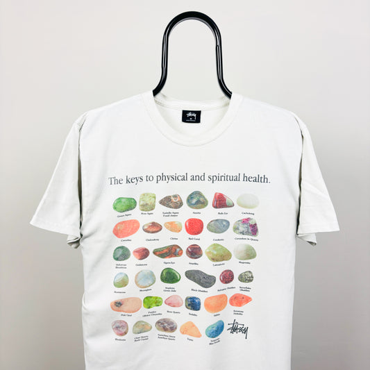 00s Stussy Stones Crystals T-Shirt White Medium