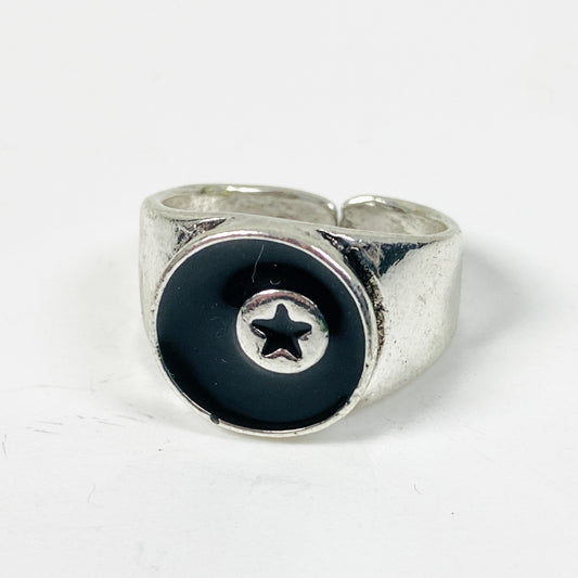Adjustable 8 Ball Star Ring Silver