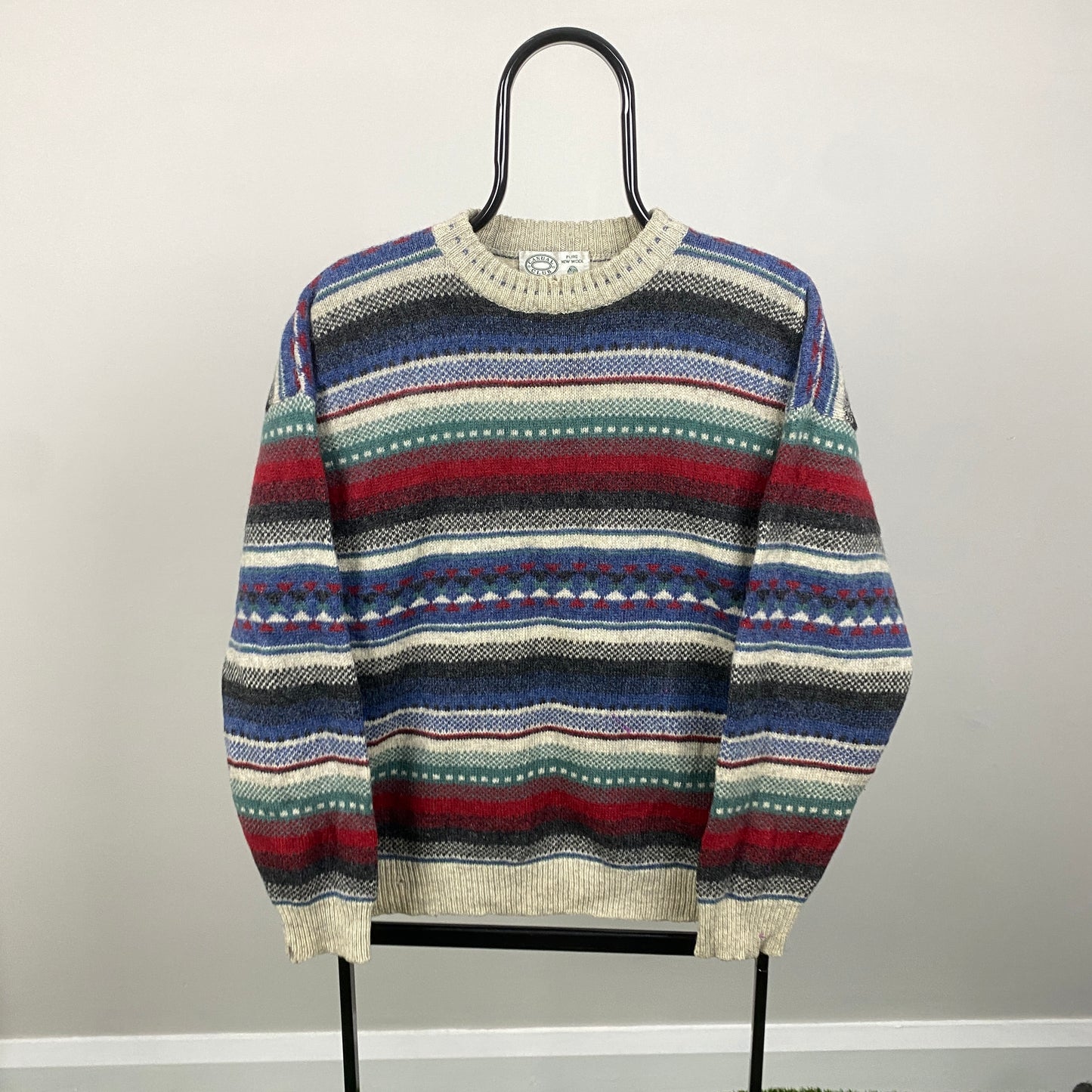 90s Casual Club Striped Wool Sweatshirt Blue Large