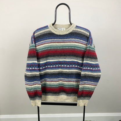 90s Casual Club Striped Wool Sweatshirt Blue Large