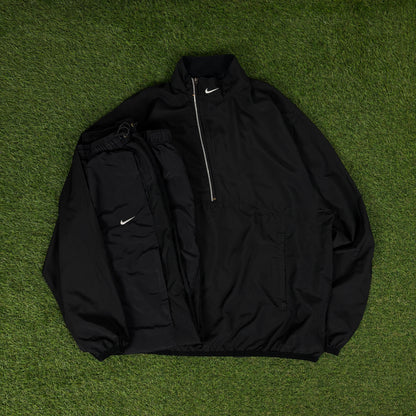 00s Nike Piping Windbreaker Jacket + Joggers Set Black Medium