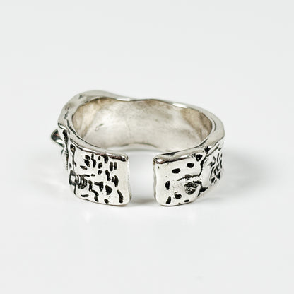 Carved Face Ring Silver