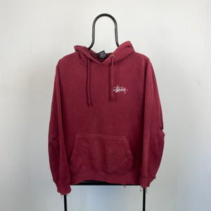 Retro 00s Stussy Thrashed Hoodie Red Small