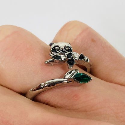 Retro Adjustable Panda Ring Silver