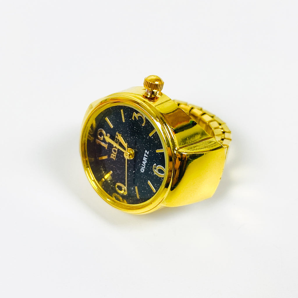 Retro Adjustable Watch Ring Gold Black